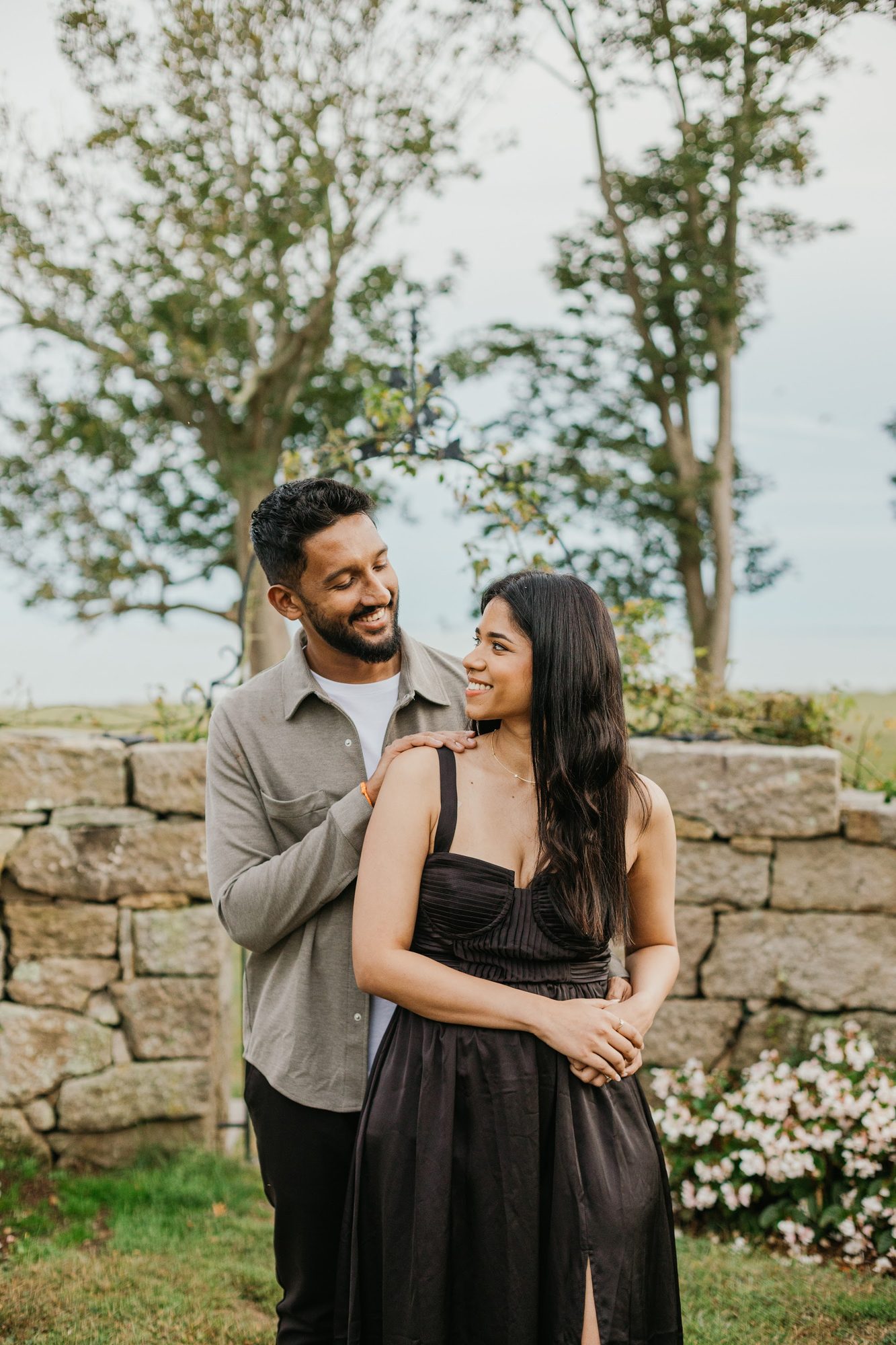 Engagement portrait in soft golden light — Mystic CT