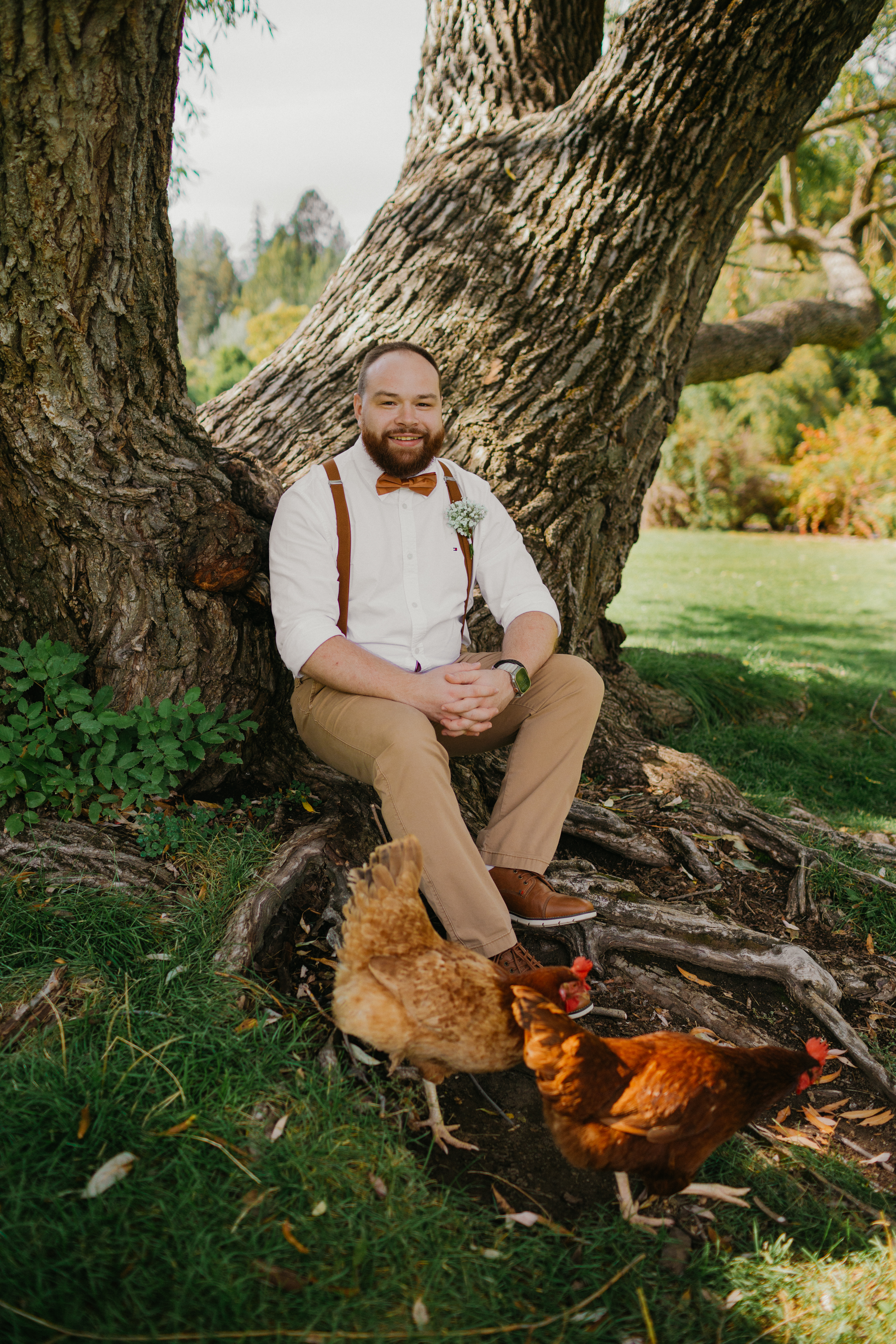 Wedding portrait in dappled afternoon light